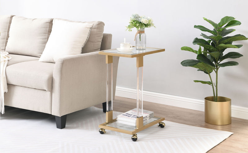 Side Table, Sofa Table, Glass Top C Shape Square Table With Metal Base For Living Room, Bedroom, Balcony Home And Office