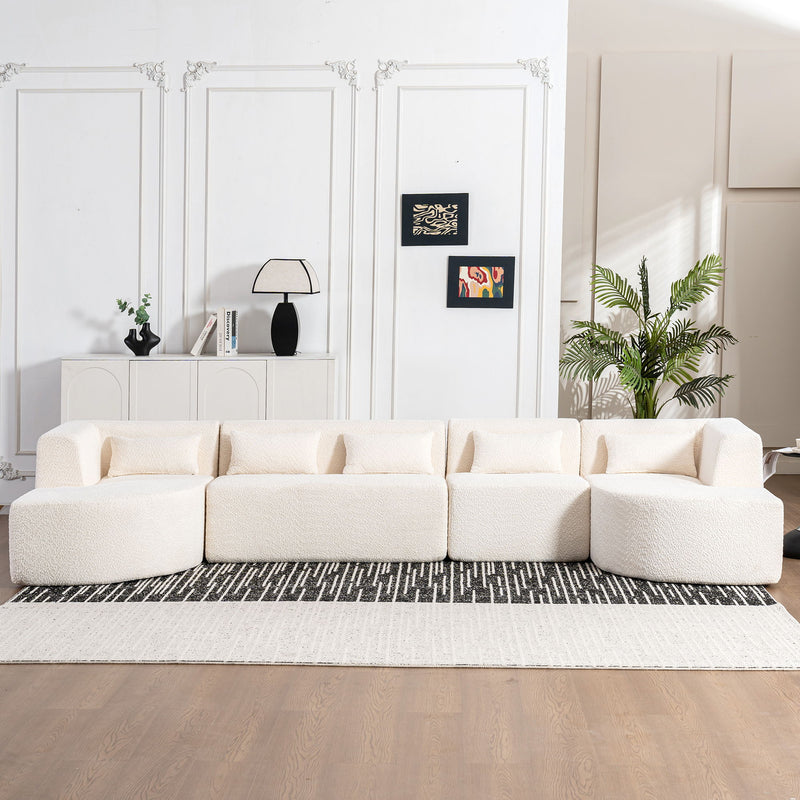 Upholstered Sofa Free Combined Sofa Couch With Two Chaise Lounge And Five Back Pillows For Living Room