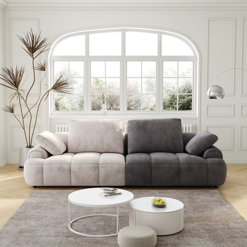 86.6″ Large size two Seat Sofa,Modern Upholstered,Beige paired with grey suede fabric