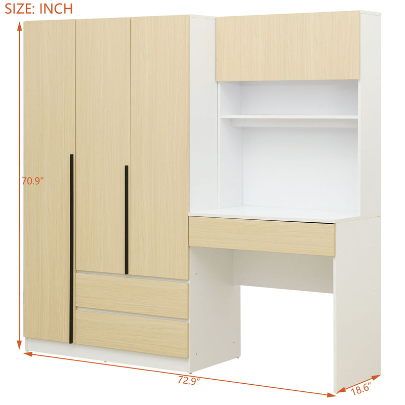 3 Door Storage Desk Wardrobe For Bedroom With Shelves And 3 Drawers