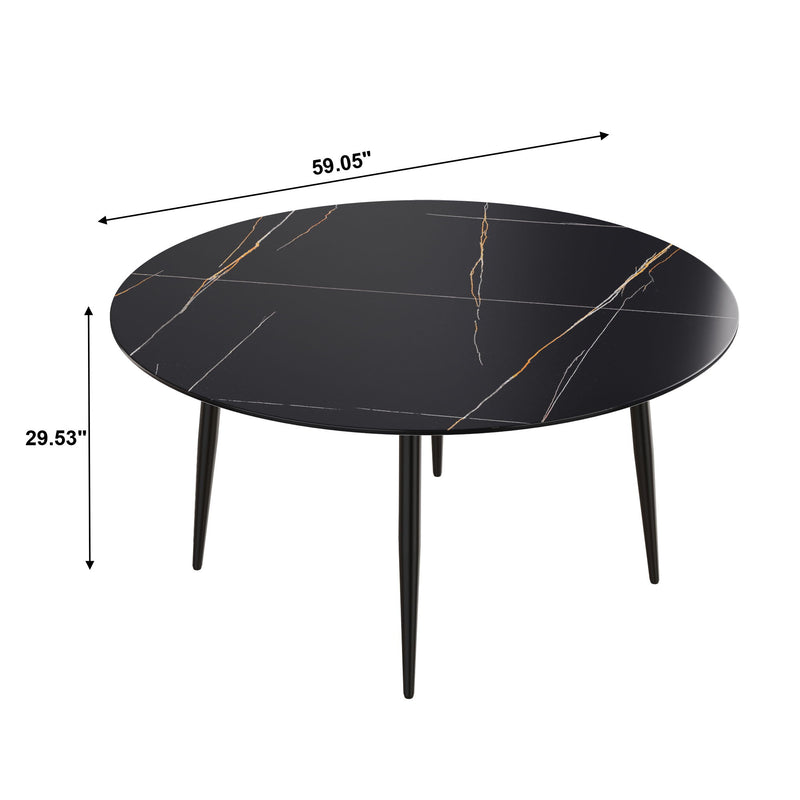 Modern Man-Made Stone Round Dining Table-Position For 6 People