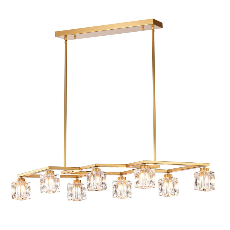 Crystal Chandelier For Dining Room, 8 Light Kitchen Chandelier Light Fixture Modern Metal Industrial Chandeliers For Farmhouse Entryway Living Room (8*G9 Bulbs Included) - Matte Gold