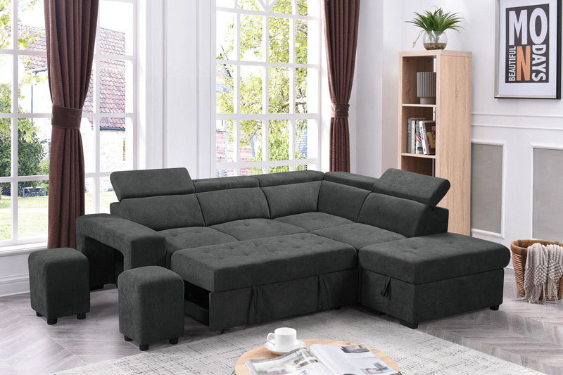 Henrik - Sleeper Sectional Sofa With Storage Ottoman And 2 Stools