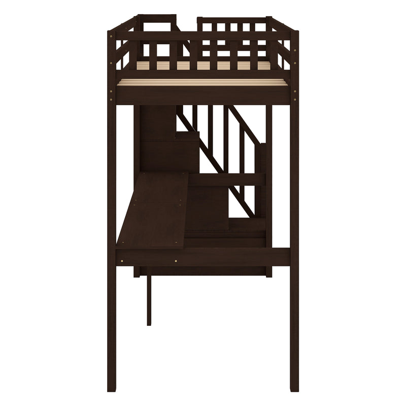 Twin Size Loft Bed with Storage Staircase and Built-in Desk, Espresso (Old SKU:GX000903AAP)