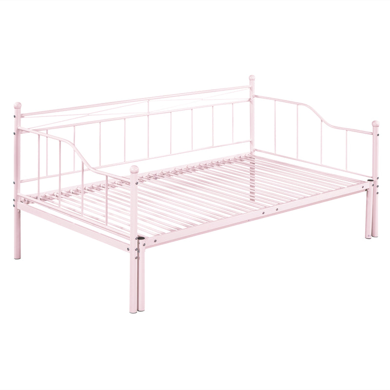 Twin Size Metal Daybed with Trundle, Daybed with Slat No Box required Pink