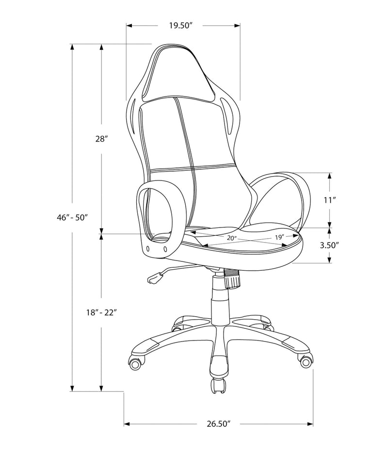 Office Chair, Gaming, Adjustable Height, Swivel, Ergonomic, Armrests, And Red, Contemporary & Modern - Black