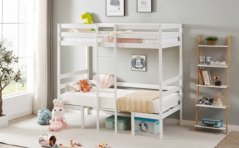 Twin Over Twin Bunk Beds Can be Turn into Upper Bed and Down Desk, Cushion Sets are Free for Kids, Teens, Girls, Boys. White,79''L x 40.9''W x 79''H.