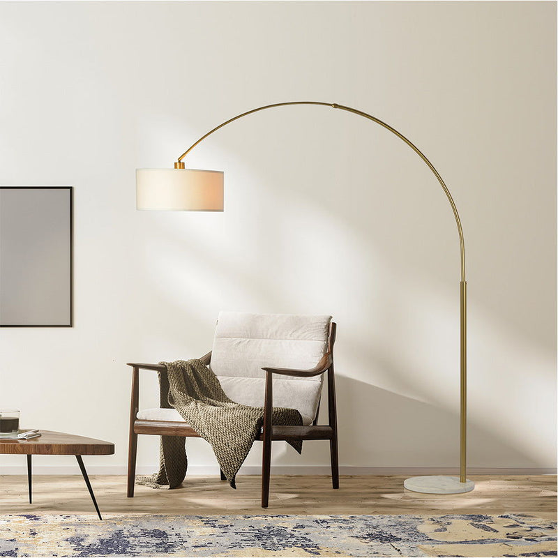 Ambient - Arch Gold Floor Lamp With Large Linen Shade - Gold / White