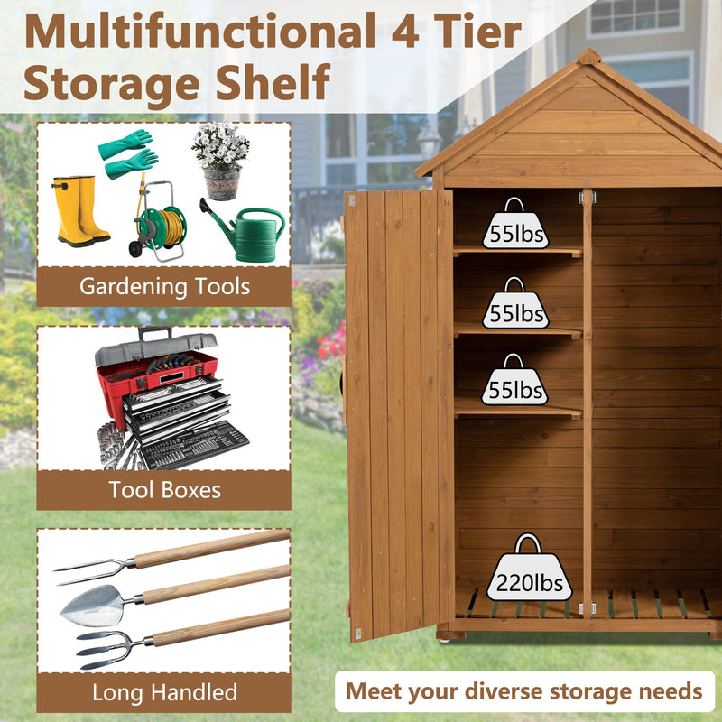 Outdoor Storage Cabinet, Garden Wood Tool Shed, Outside Wooden Shed Closet With Shelves And Latch For Yard