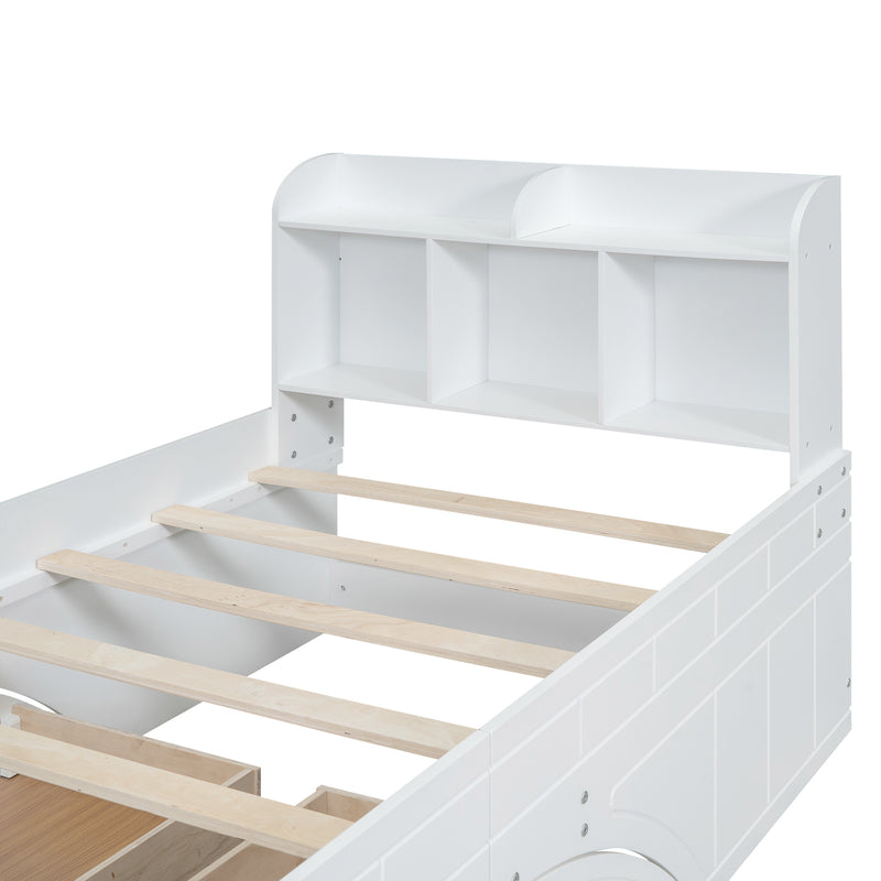 Wood Twin Size Platform Bed with 2 Drawers, Storage  Headboard and Footboard, White