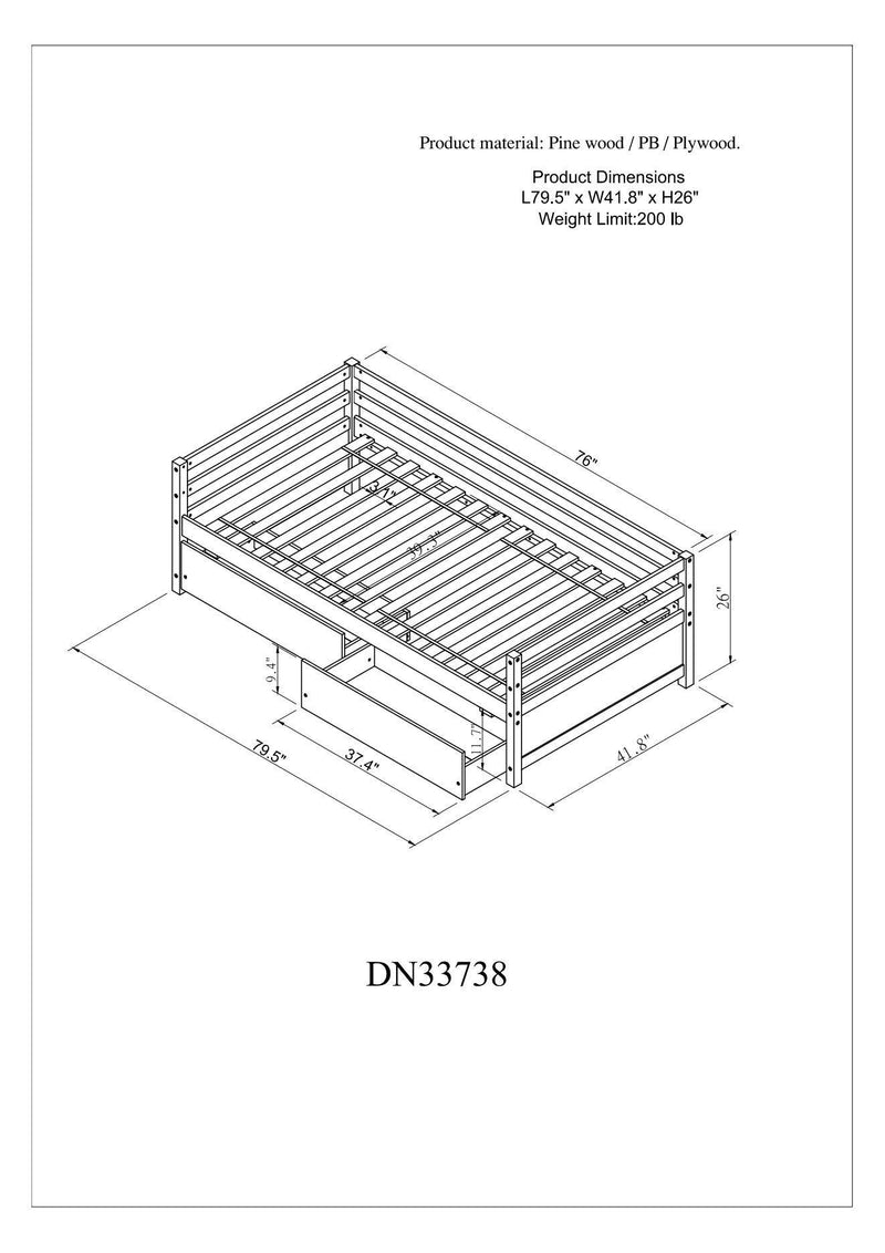 Daybed with two Storage Drawers ,White(New SKU:W504P148589)