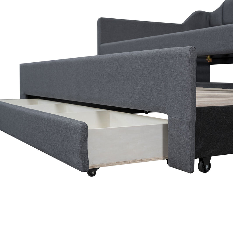 Twin Size Upholstered Daybed with Trundle and Three Drawers,Gray