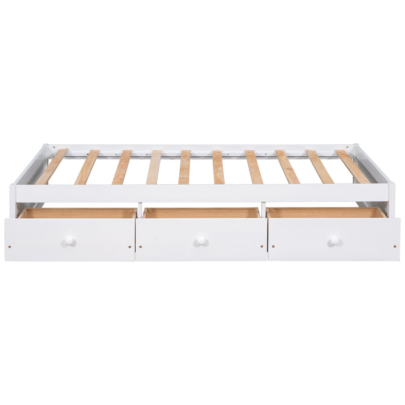 Twin Size Platform Storage Bed with 3 Drawers,White