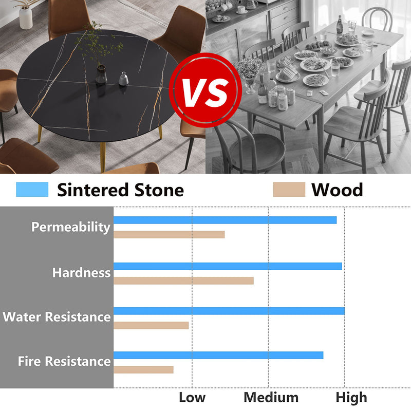 Modern Man-Made Stone Round Dining Table-Position For 6 People