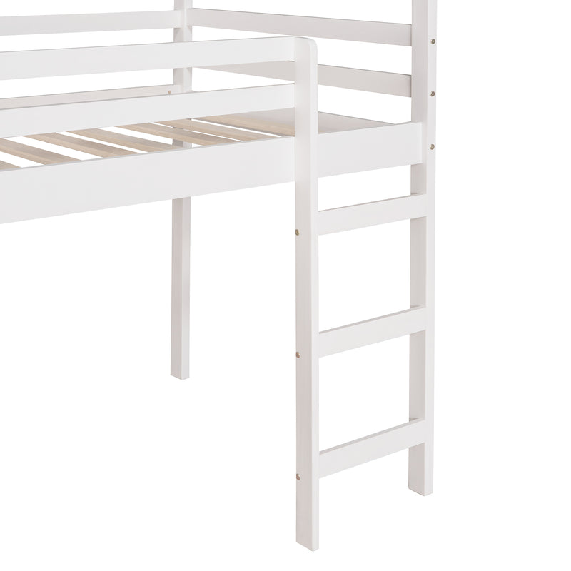 Twin Loft Bed with Slide, House Bed with Slide,White(OLD SKU :WF286245AAK)