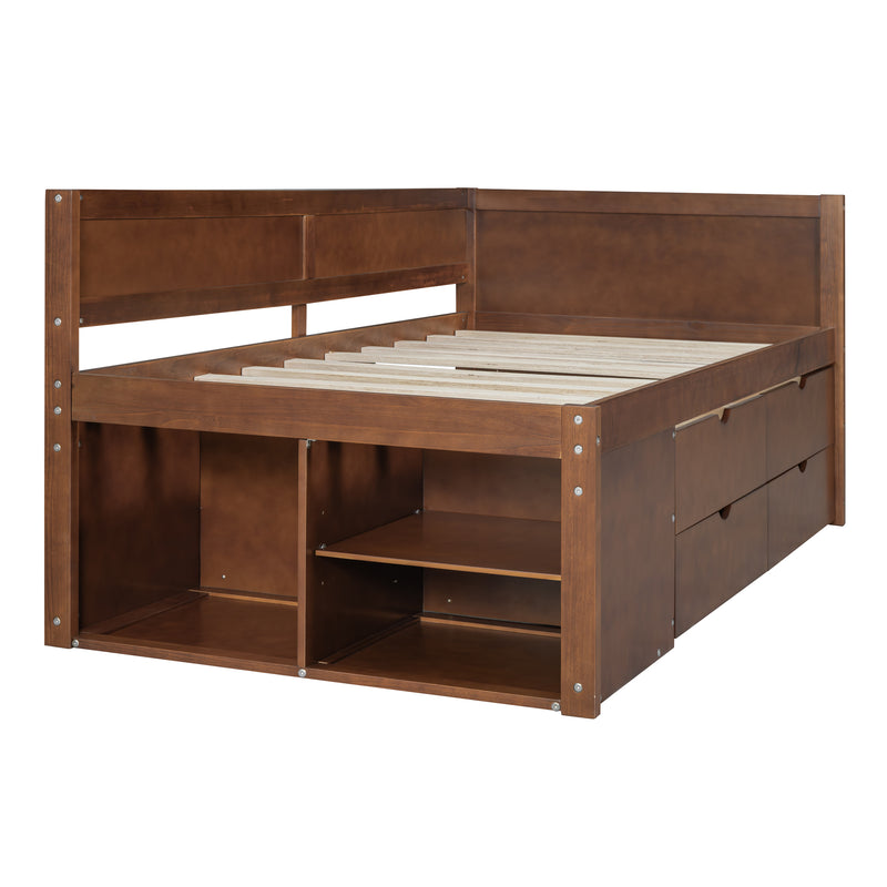 Twin Size Daybed with Drawers and Shelves, Walnut