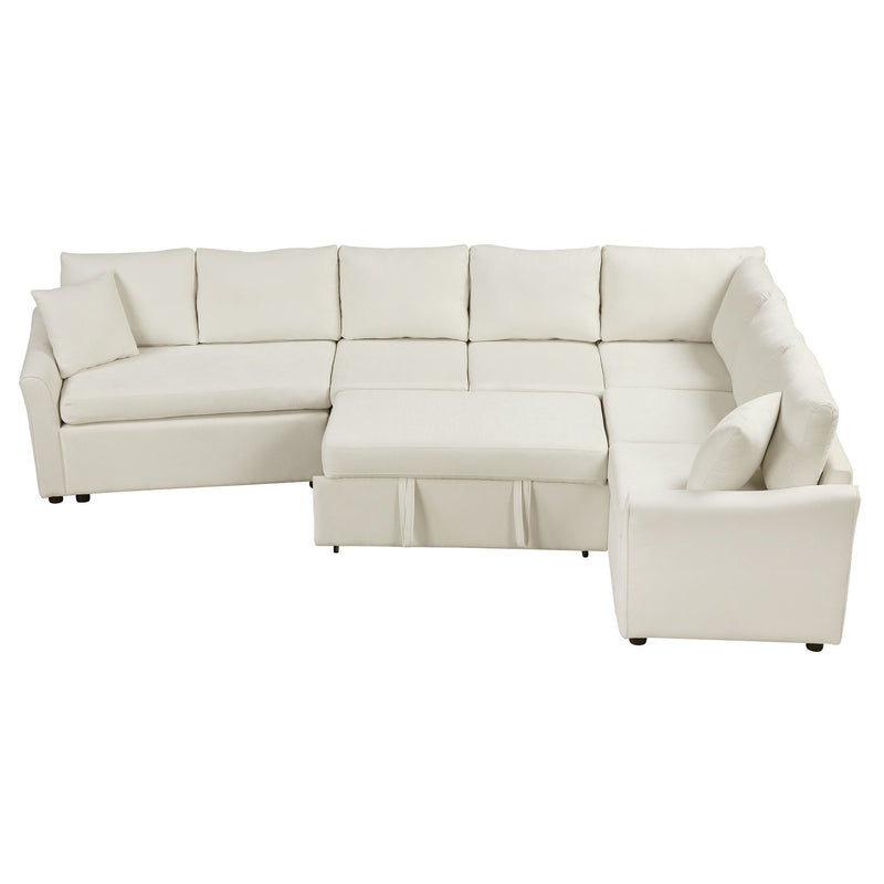 L-Shaped Sofa Convertible Sofa Bed Pull Out Sofa Sleeper With Two Back Pillows, Two USB Ports And Two Power Sockets For Living Room