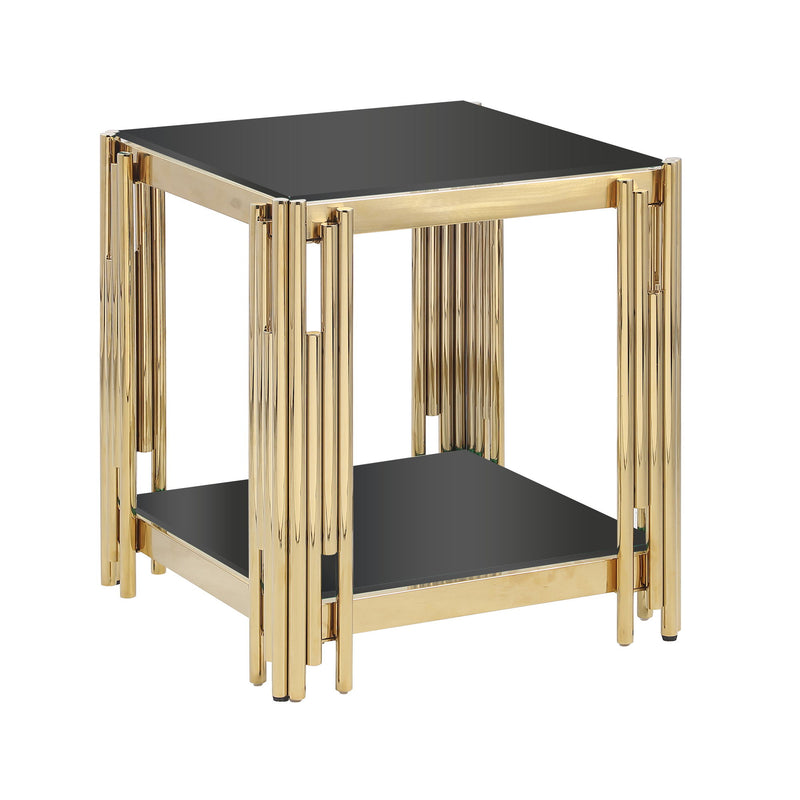 Square End Table With Tempered Glass Top For Living Room