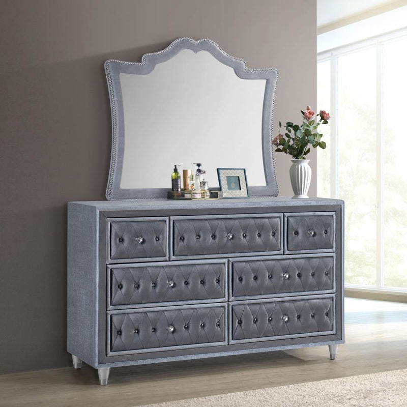 Antonella - 7-Drawer Upholstered Dresser With Mirror