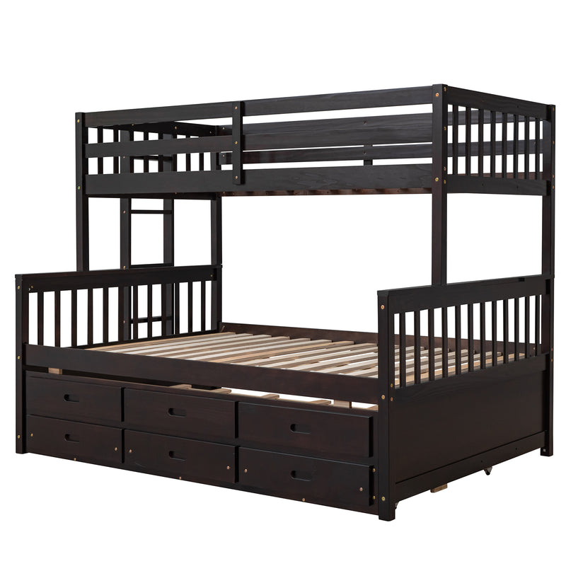 Twin-Over-Full Bunk Bed with Twin size Trundle , Separable Bunk Bed with Drawers for Bedroom - Espresso