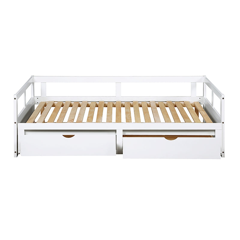 Wooden Daybed with Trundle Bed and Two Storage Drawers , Extendable Bed Daybed,Sofa Bed for Bedroom Living Room,White