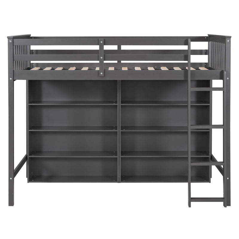 Twin Size Loft Bed with 8 Open Storage Shelves and Built-in Ladder, Gary