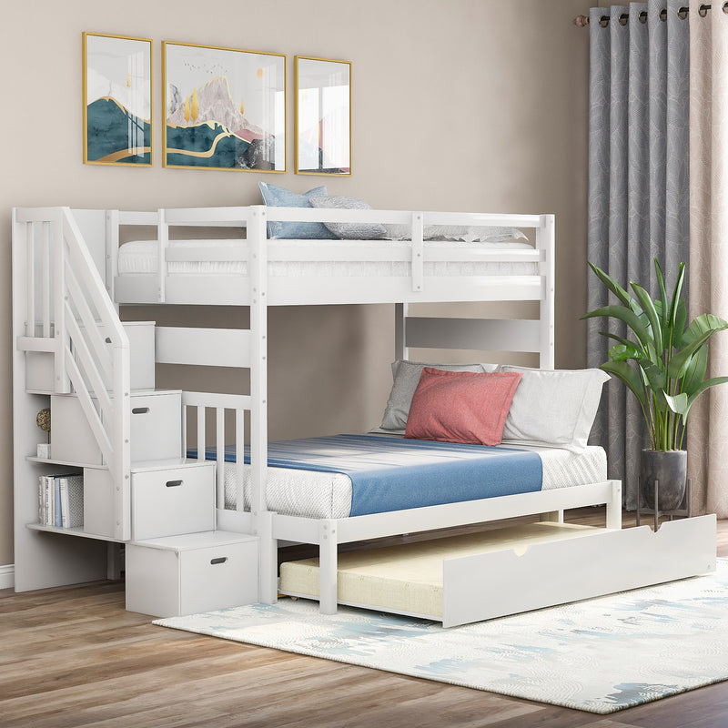 Twin over Twin/Full Bunk Bed with Twin Size Trundle (White)(OLD SKU :LP000025AAK)