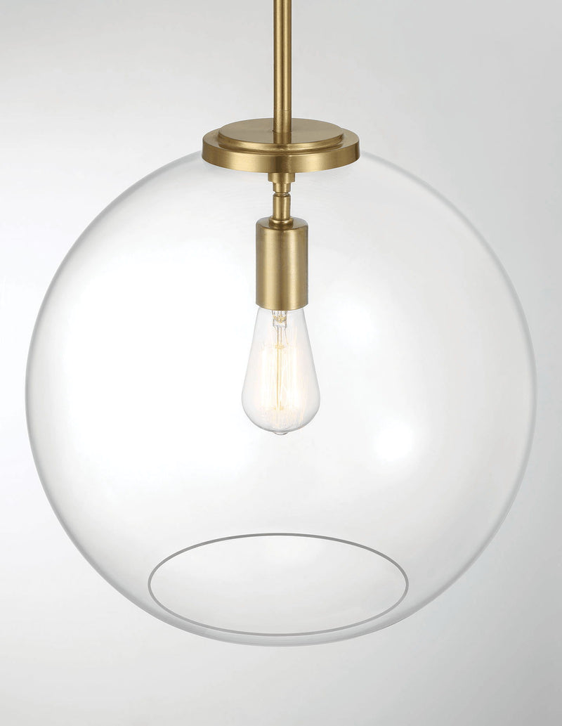 Gleam - Single Light Pendant Lamp With Clear Globe Satin - Antique Brass / Clear / Gold