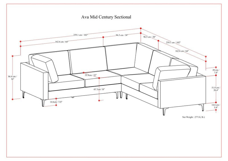 Ava - Mid Century Corner Sectional Sofa Handcrafted