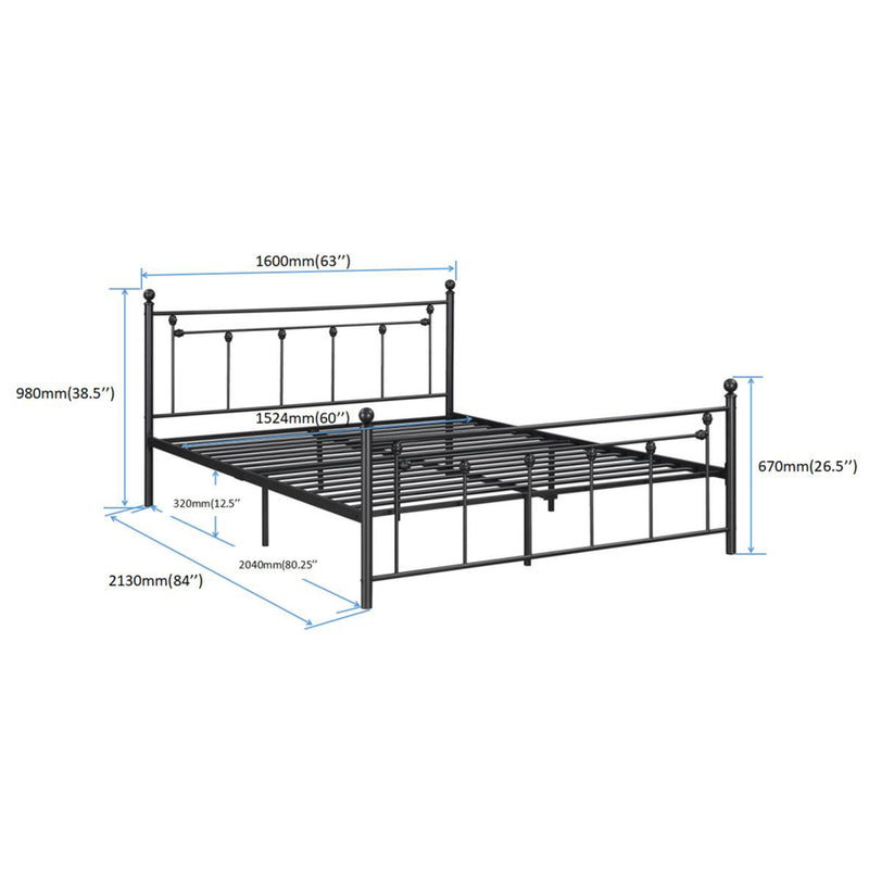 Queen Size Metal Bed Frame with Headboard and Footboard (black)