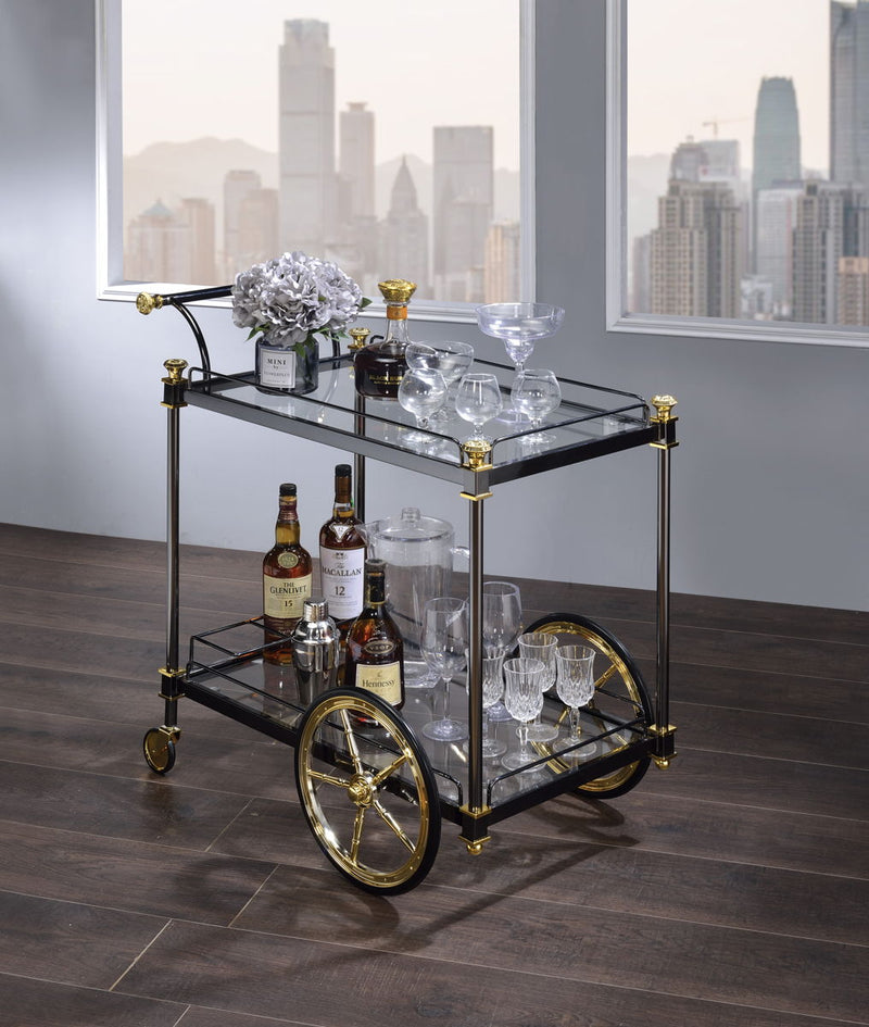 Cyrus - Clear Glass Serving Cart - Black / Gold