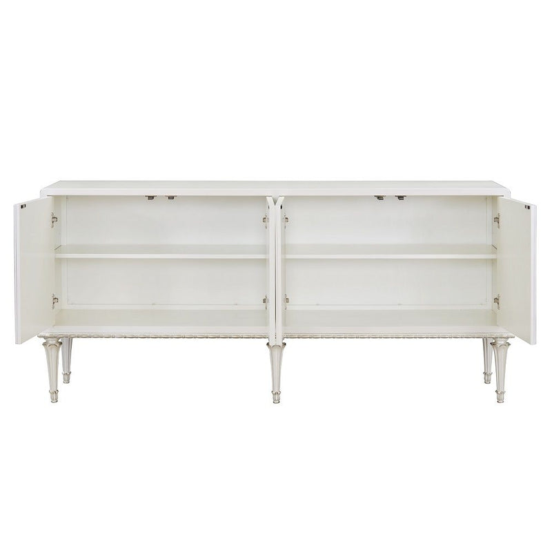 Ansaldo - Console Cabinet - Pearl White & Silver Shimmer