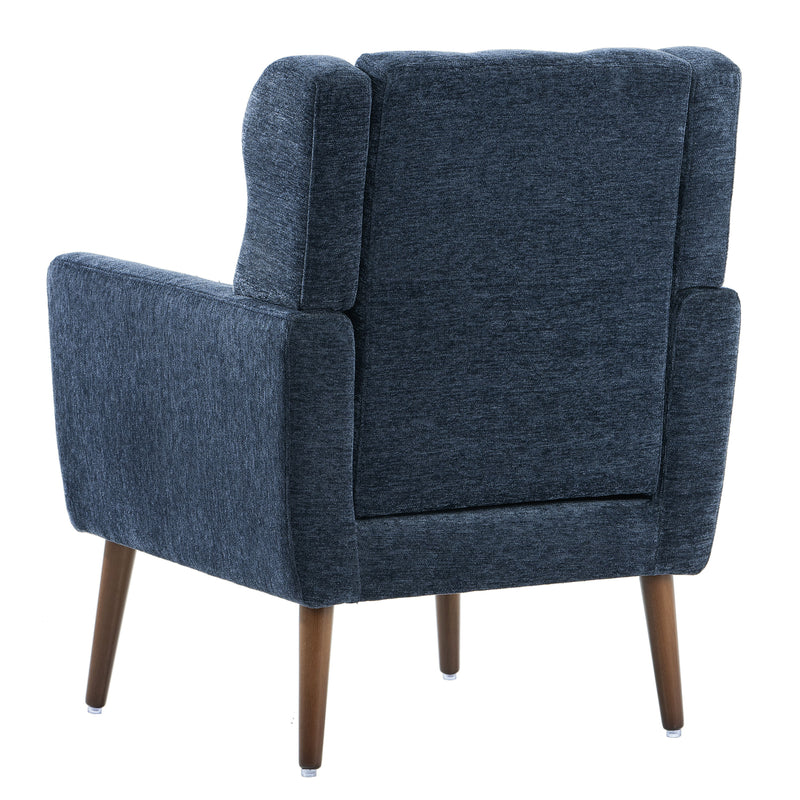 Modern Accent Chair, Chenille Arm Chairs For Living Room, Upholstered Mordern Armchair, Comfy Soft Padded Lounge Chair In Small Space, Bedroom, With Pillow, Solid Wood Leg