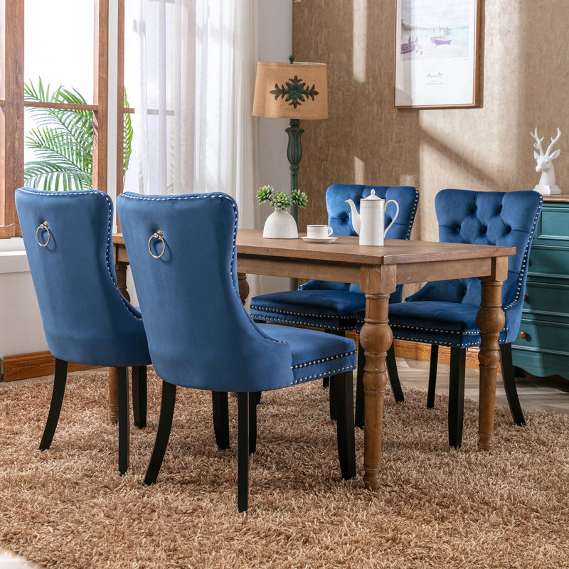 Nikki - Modern, High-End Tufted Solid Wood Contemporary Velvet Upholstered Dining Chair With Wood Legs Nailhead Trim (Set of 2)