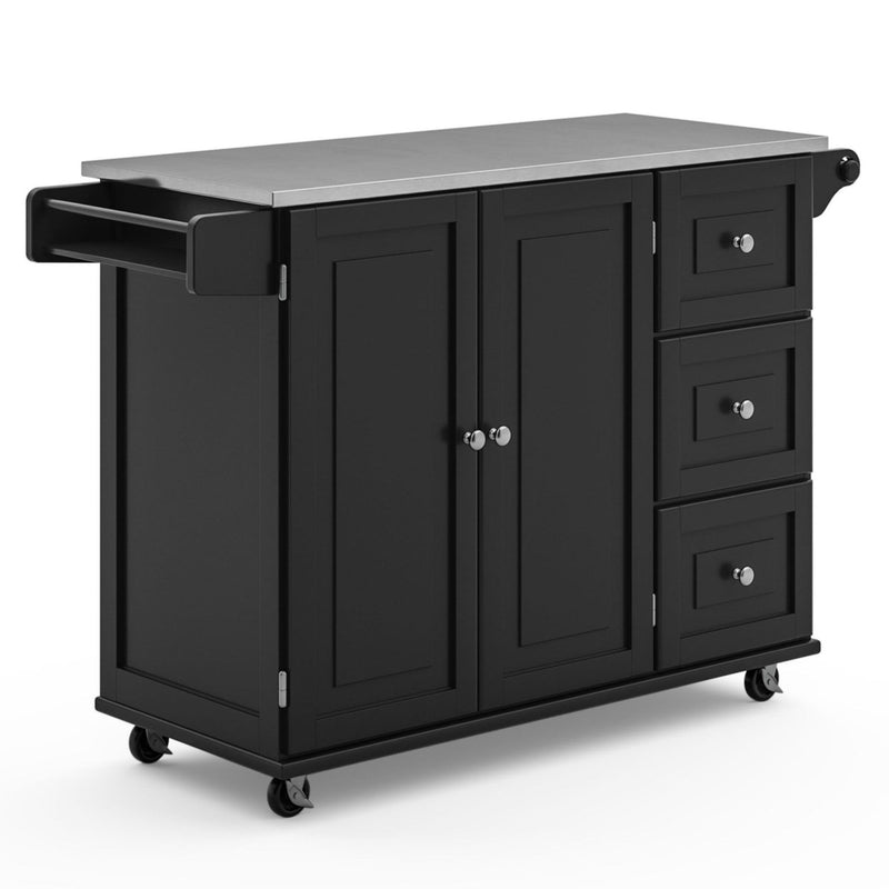 Blanche - Kitchen Cart With Stainless Steel Top - Black - 36"