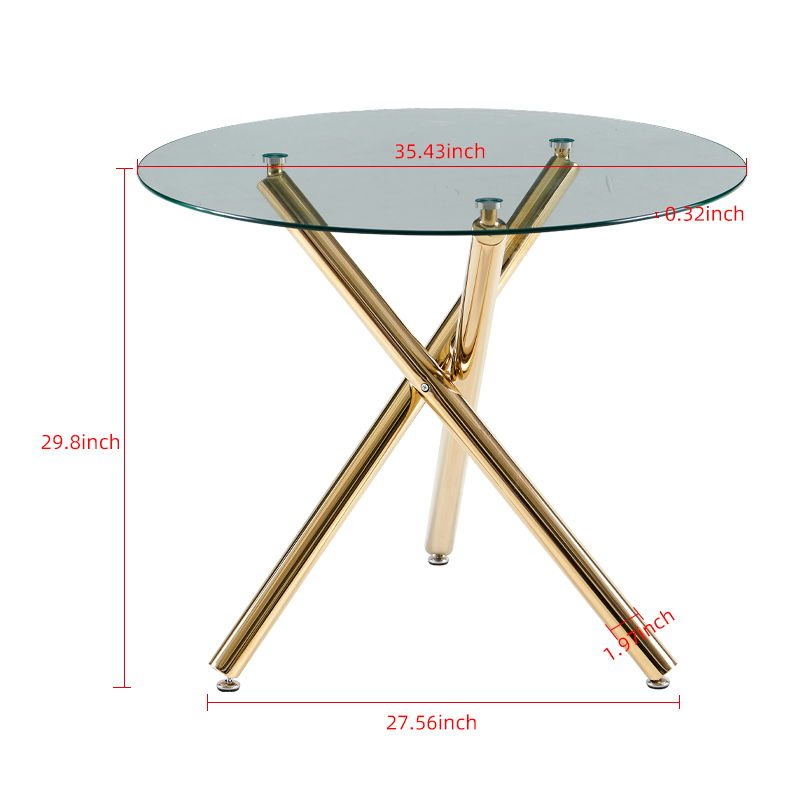 Dining Table With Metal Leg And Glass, Modern Space Saving Kitchen Table For Living Room - Golden