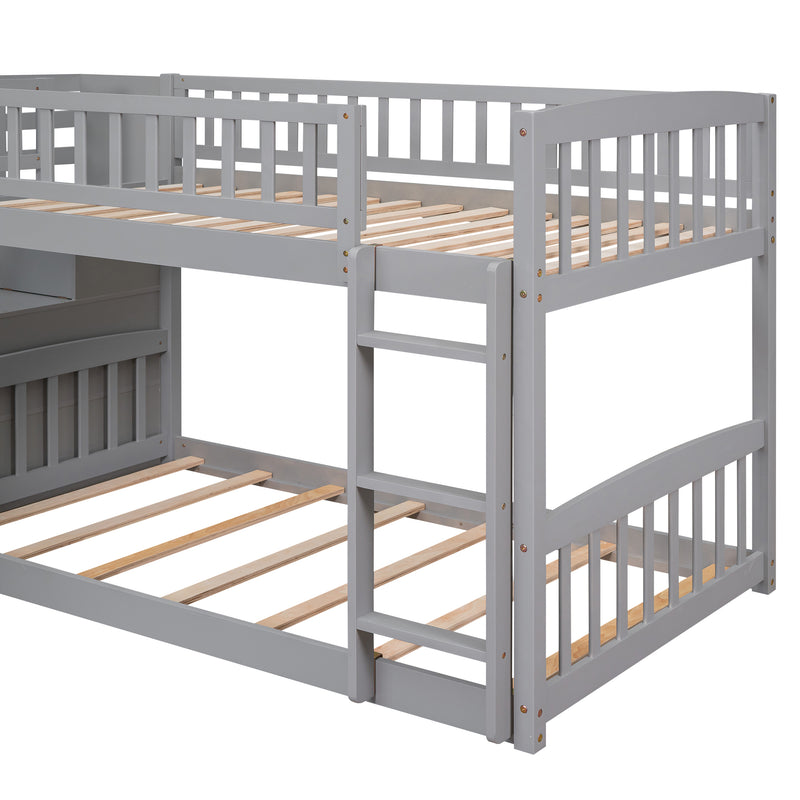 Stairway Twin over Twin Bunk Bed with Two Drawers and Slide, Gray(OLD SKU :LT000155AAE)