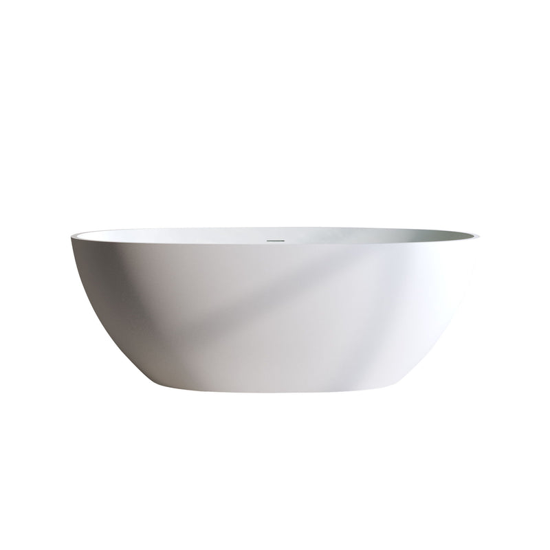 Solid Surface Matte Tub, Solid Surface Soaking Tub, Stone Resin Freestanding Bathtub, Thick Edge Stand Alone Tubs With Overflow, Pop-Up Drain (Oval) - Matte White