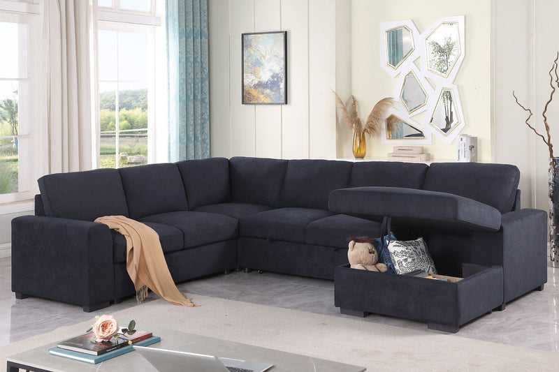 Selene II - Woven Fabric Sleeper Sectional Sofa With Right Facing Storage Chaise - Dark Gray