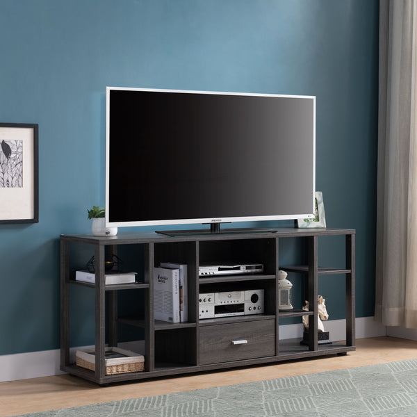 Contemporary TV Stand With Ten Shelves And One Drawer - Gray