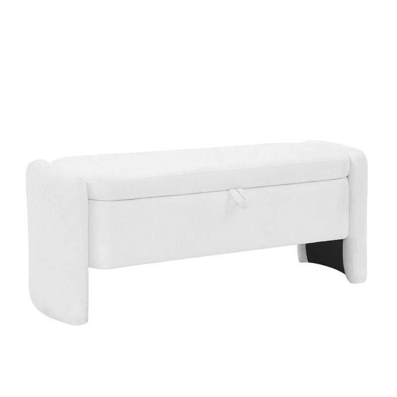 Oval Ottoman Storage Bench Chenille Bench With Large Storage Space For The Living Room, Entryway And Bedroom