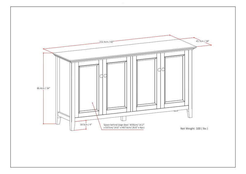 Amherst - Wide 4 Door Storage Cabinet - Hickory Brown