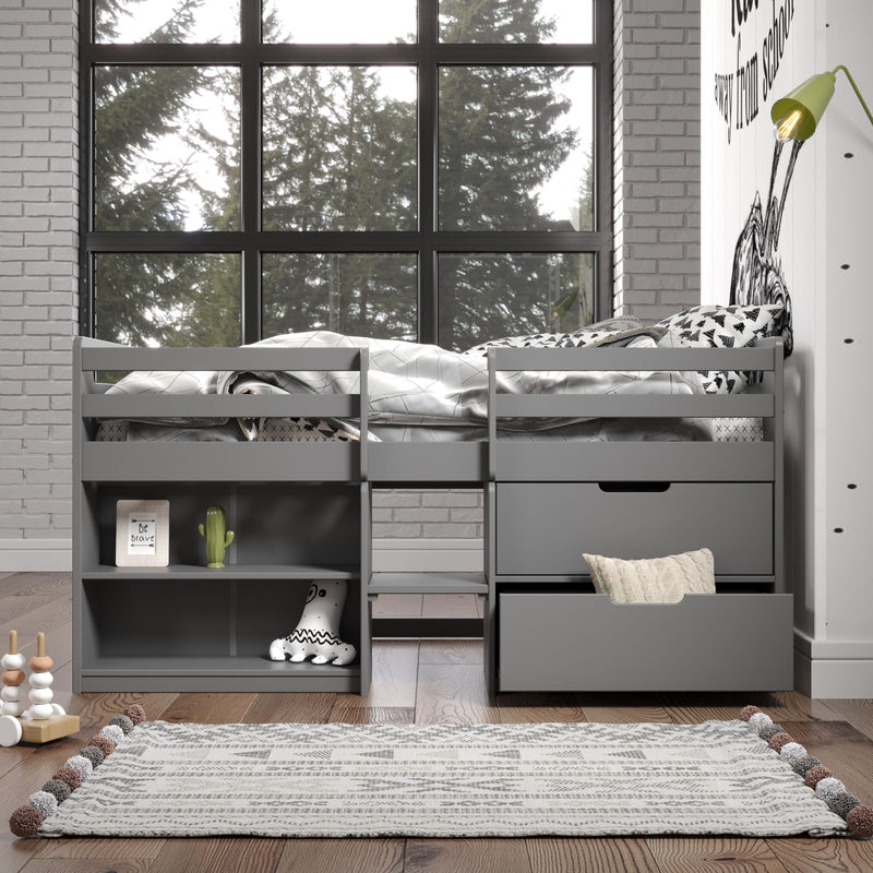 Fabiana - Twin Loft Bed With Storage - Gray