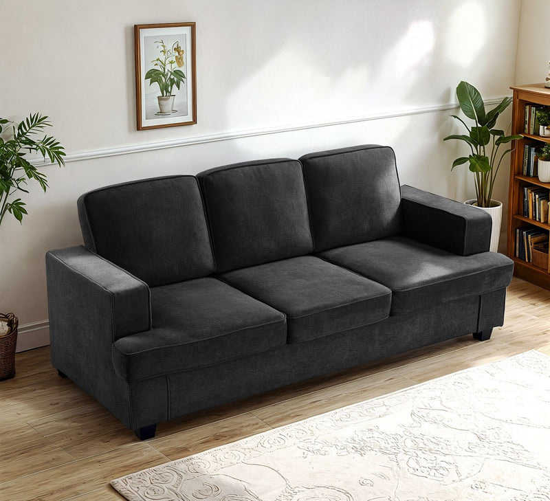 Modern Sofa, Comfortable 3 Seater Couch With Deep Seating, Loose Back Cushions, Wide Arms