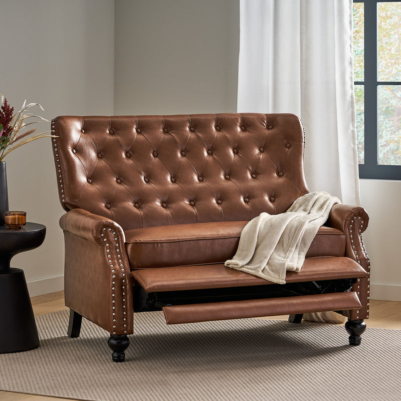 Oversize Faux Leather Recliner Chair - Light Brown