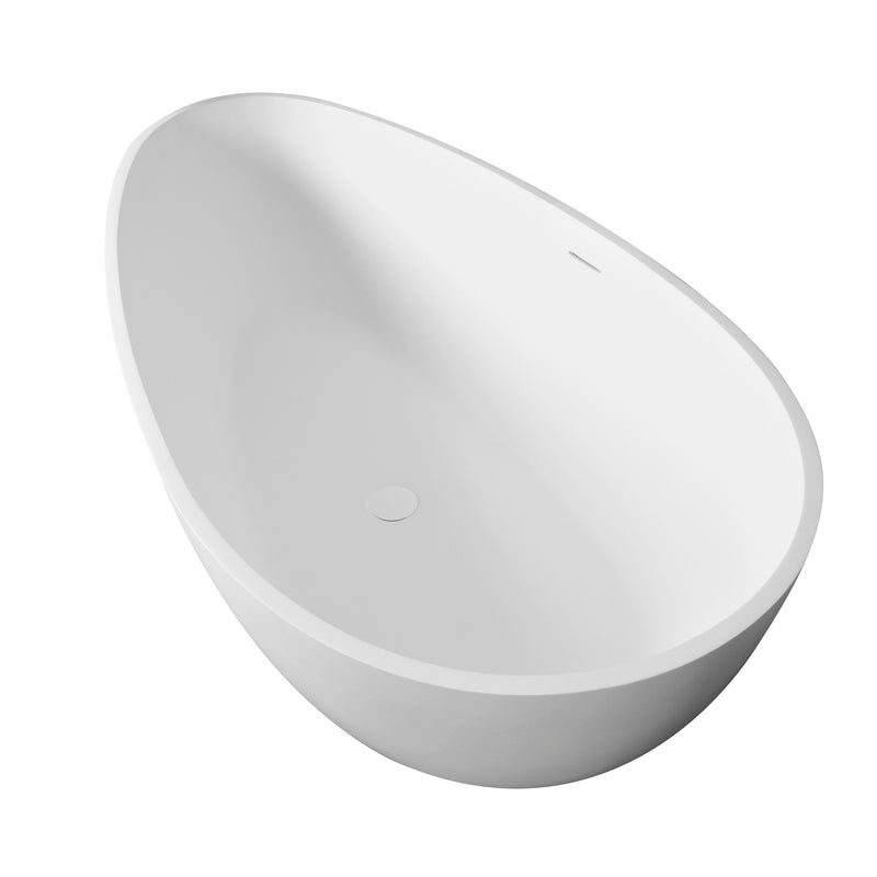 66.9" x 34" x 21.7" Freestanding Solid Surface Soaking Bathtub For Bathroom - Matte White