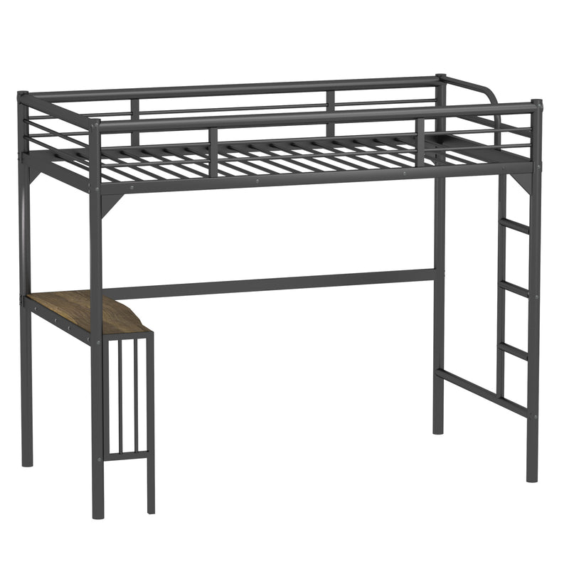 Twin Metal Loft Bed with Desk, Ladder and Guardrails,bookdesk under bed , Black