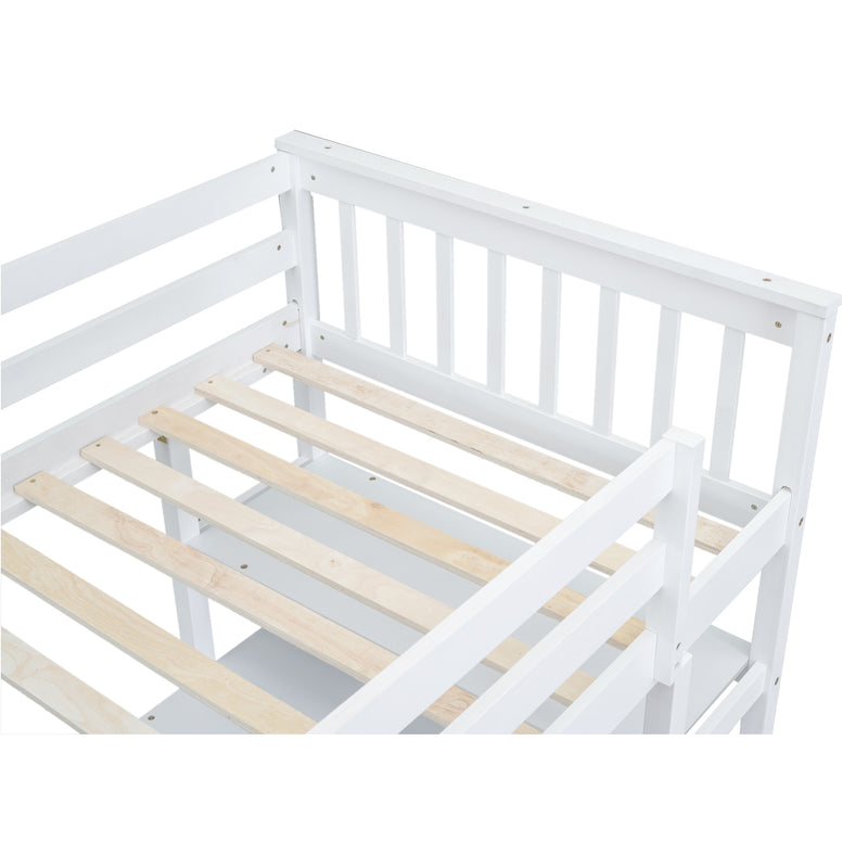 Twin Size Loft Bed with Storage Shelves and Under-bed Desk, White