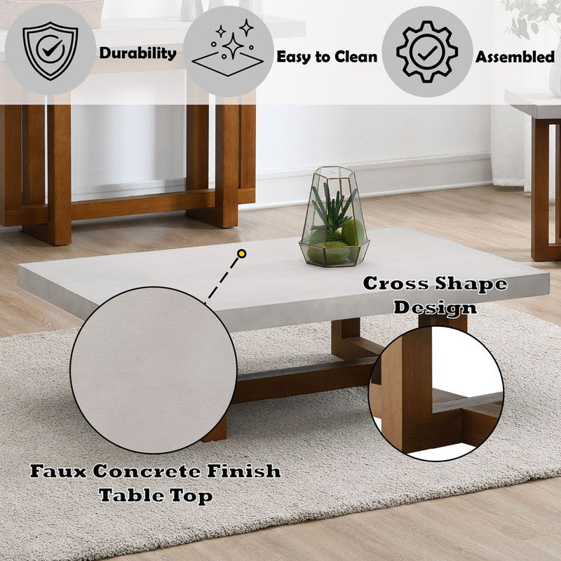 Keven - Coffee Table - Faux Concrete Top & Walnut  Finish