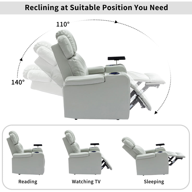 Power Recliner Individual Seat Home Theater Recliner With Cooling Cup Holder - Bluetooth Speaker, Led Lights, USB Ports, Tray Table, Arm Storage For Living Room